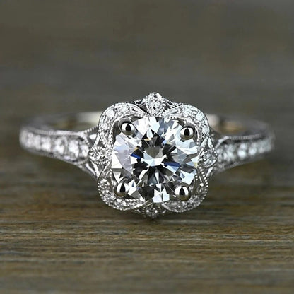 1930s Antique 2.10 Ct White Round Cut Diamond Ring in 925 Sterling Silver, Edwardian Ring, Gift, Antique Ring