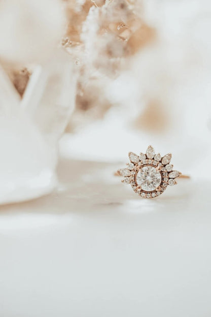 1.0 CT Round Cut Moissanite Ring, Starburst Ring, Vintage Ring, Bridal Ring, Promise Ring, Gift