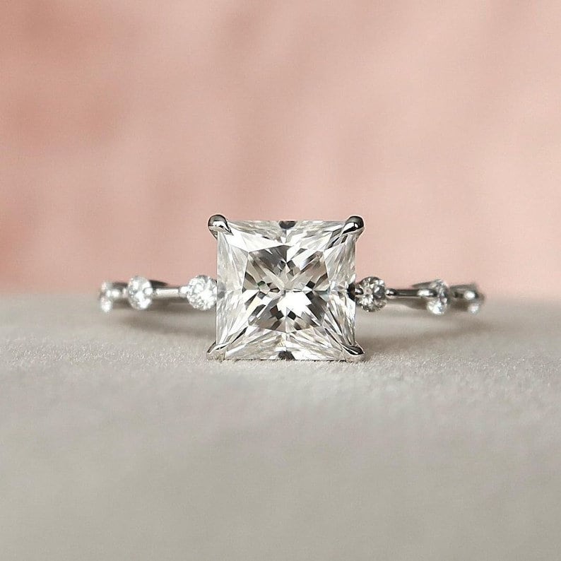 2.5 CT Princess Cut Ring, Princess Moissanite Ring, Proposal Ring, 14k White Gold Ring for Women