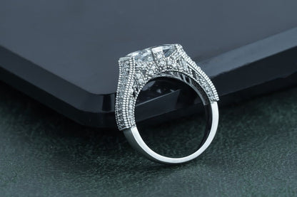 2 Carat Moissanite Diamond Cocktail Ring, Big Natural Marquise Brilliant Cut Pave White Gold Ring