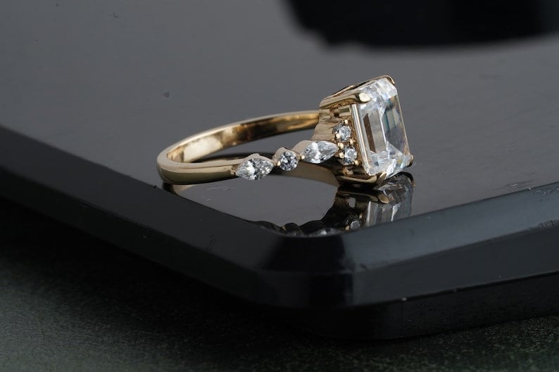 3 CT Emerald Cut Moissanite Ring, Crafted in 18K Gold Marriage Ring, Simple Ring