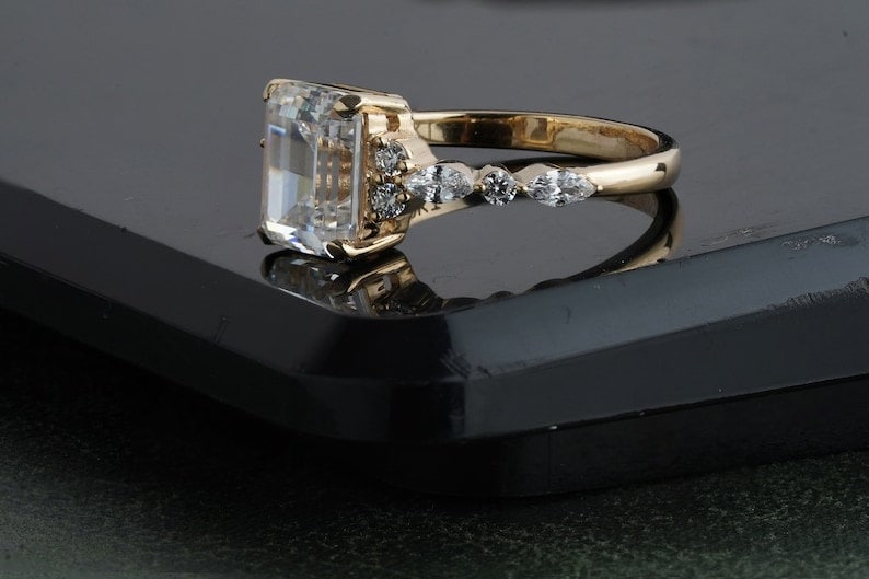 3 CT Emerald Cut Moissanite Ring, Crafted in 18K Gold Marriage Ring, Simple Ring