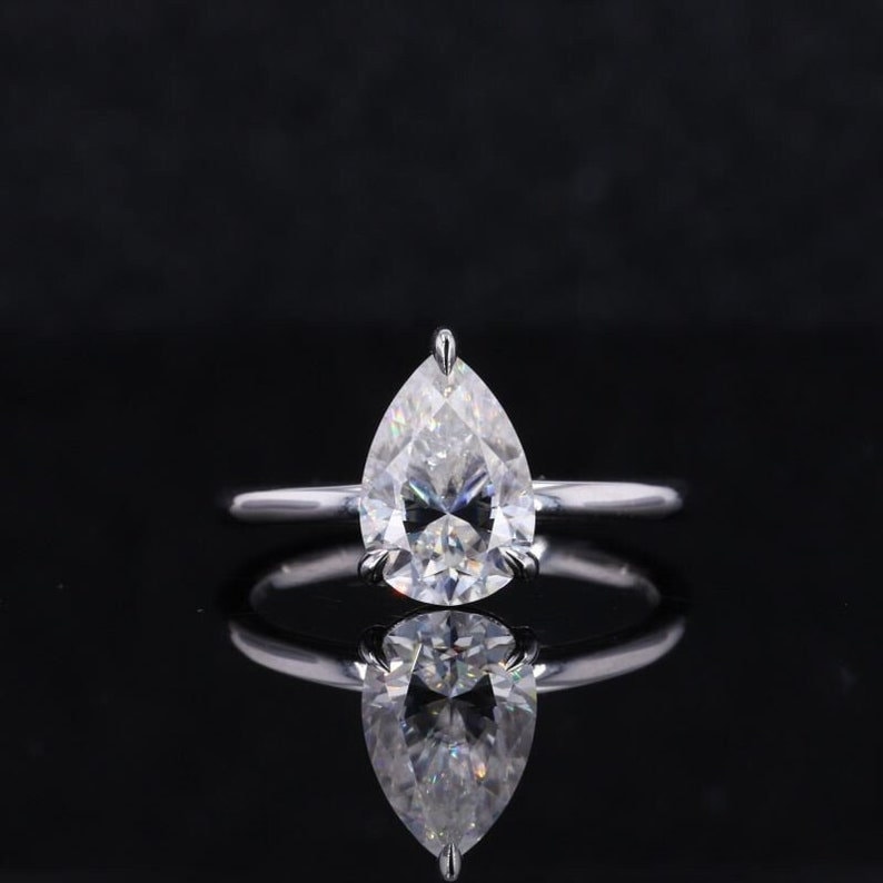 2 CT Pear Shaped Ring Unique Ring 10/14K Teardrop Pear Cut Ring Pear Diamond Ring