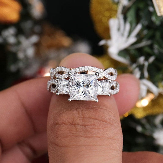 1.5 CT Princess Cut Moissanite Diamond Ring Set