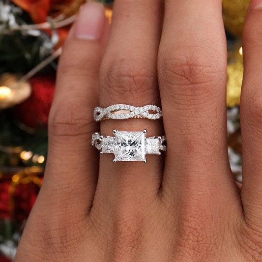 1.5 CT Princess Cut Moissanite Diamond Ring Set