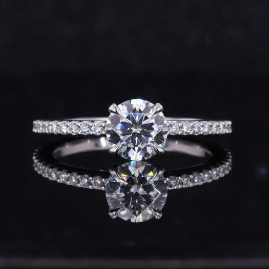 1 Ct Round Cut Moissanite Ring, Round Ring With Halo, Moissanite Ring