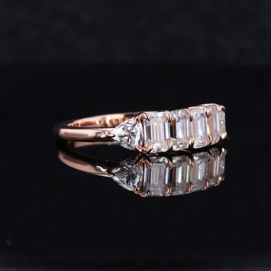 Emerald Cut Moissanite band women yellow gold Unique eternity band