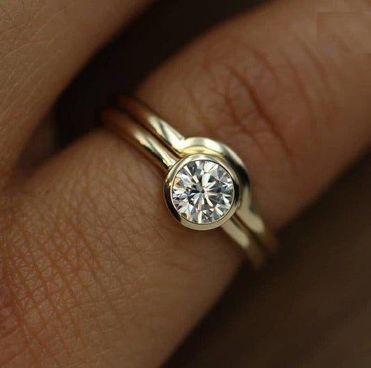 1.5 Ct Round Cut Moissanite Diamond Ring 925 Silver Ring Bezel Set Round Cut Solitaire Ring 14K Yellow Gold Bezel Set Ring