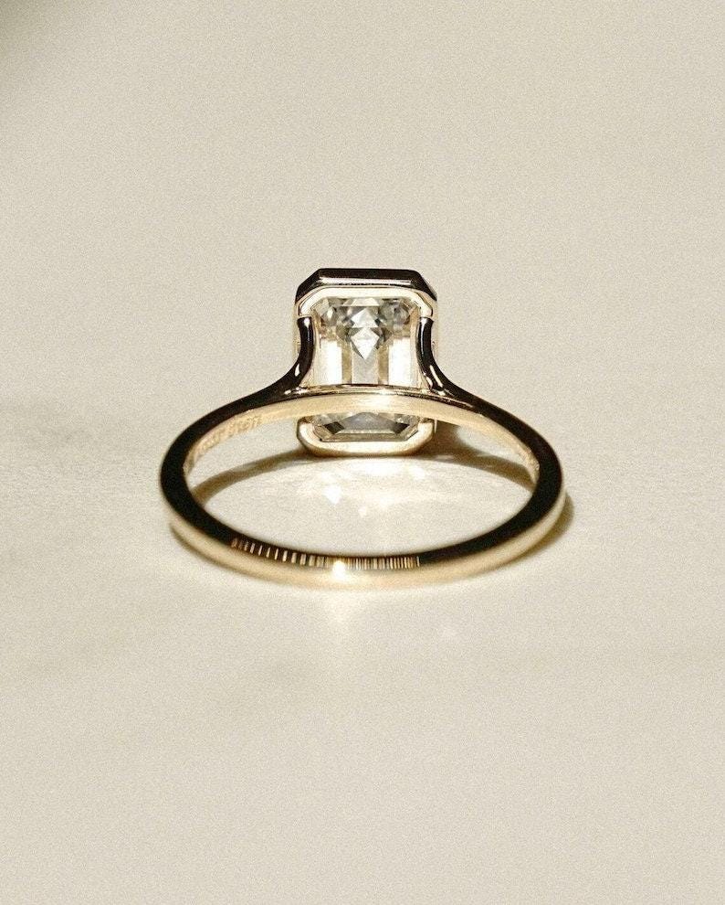 Emerald Cut Moissanite Diamond Ring 925 Silver Ring Bezel Set Emerald Cut Solitaire Ring  14K Solid Yellow Gold Ring Gifts