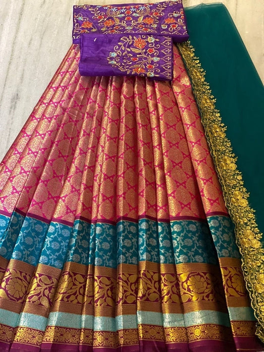 New Kanjivaram Silk With Half Saree Half Saree