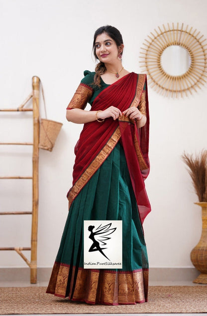 Designer Kanjivaram Silk Half Pure Zari  Indian  Woman Saree