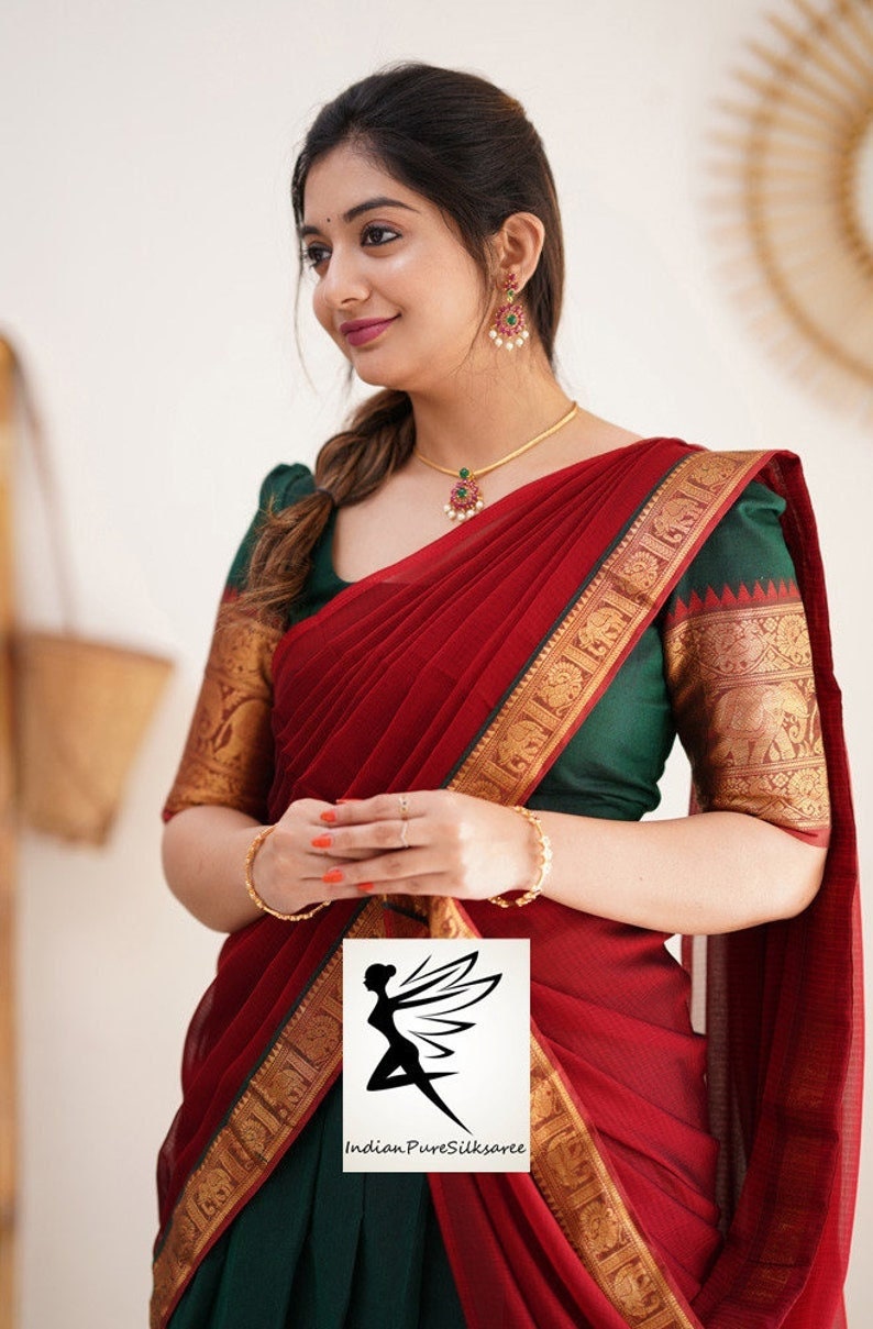 Designer Kanjivaram Silk Half Pure Zari  Indian  Woman Saree