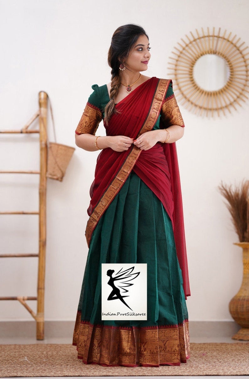 Designer Kanjivaram Silk Half Pure Zari  Indian  Woman Saree