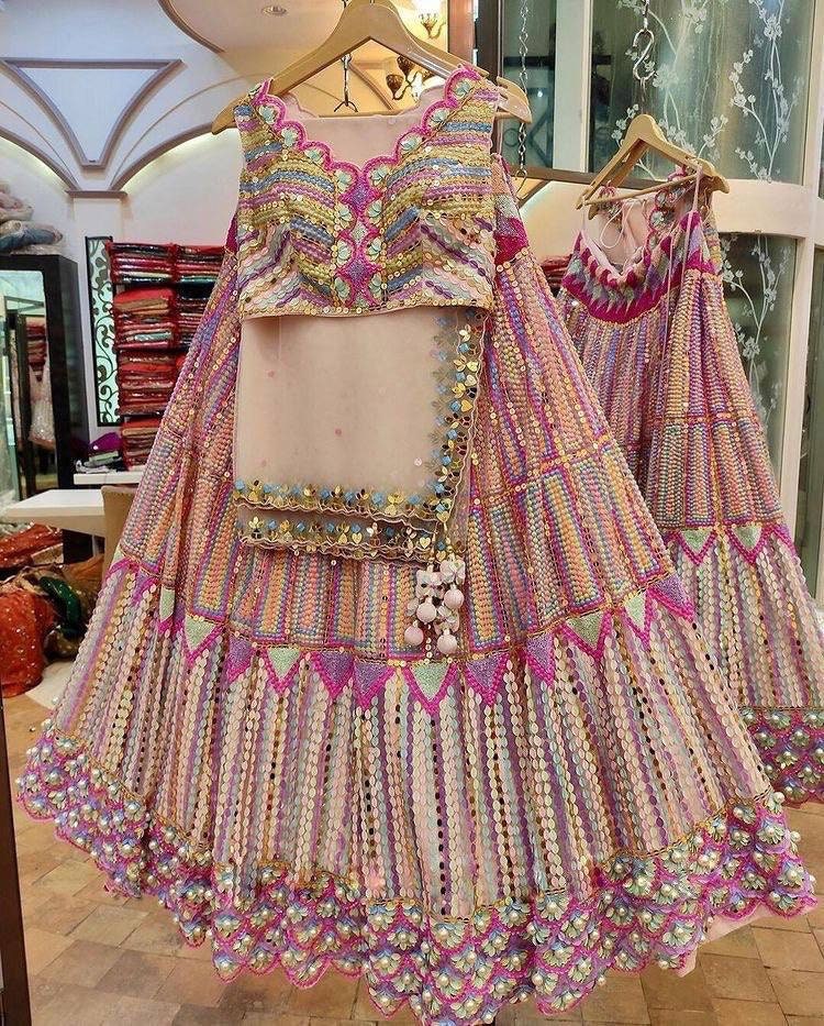 Beautiful multicolor lehenga choli for women Heavy Sequins Embroidered Work & Machine Pearl Work Indo-western Outfits, Indian Outfits,