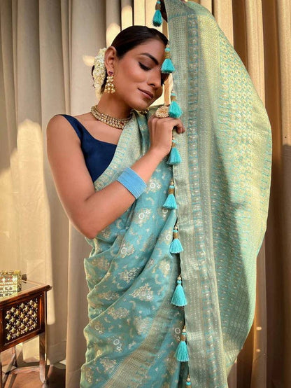 Sky blue banarasi handloom silk saree Heavy Brocade Work Saree, Indian Saree For Women, Bollywood Saree