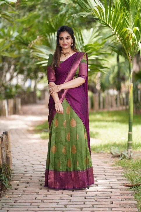 Kanjivaram Silk Half Saree Embroidery Work, Party&saree