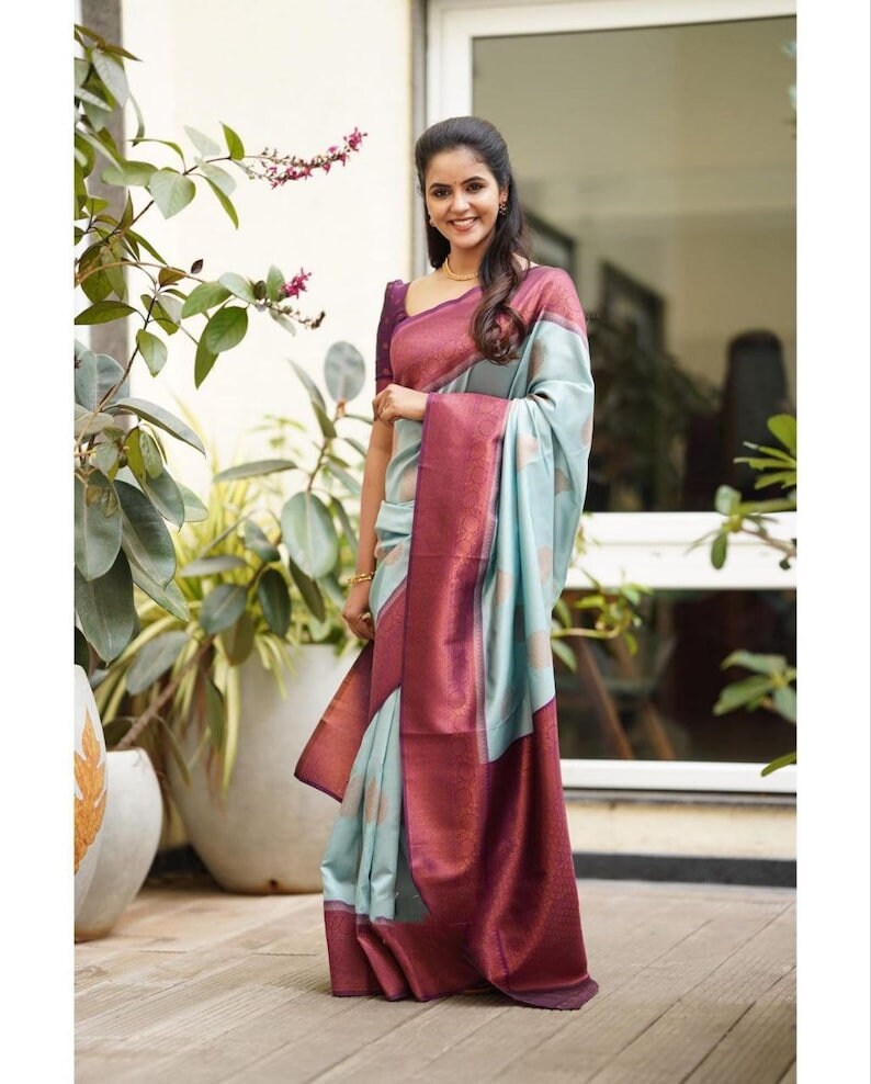 Women's Kanjivaram Soft Silk Saree Indian Traditional Sari for