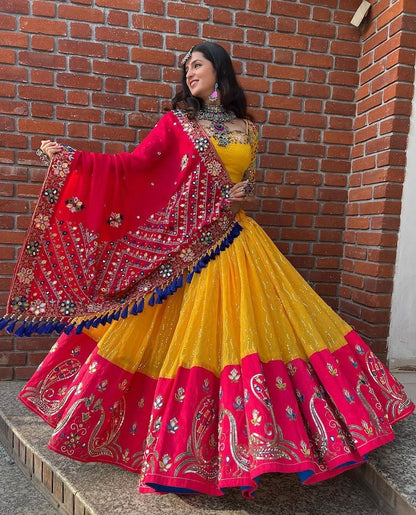 Navratri Special yellow lehanga choli for women Yellow lehenga for women