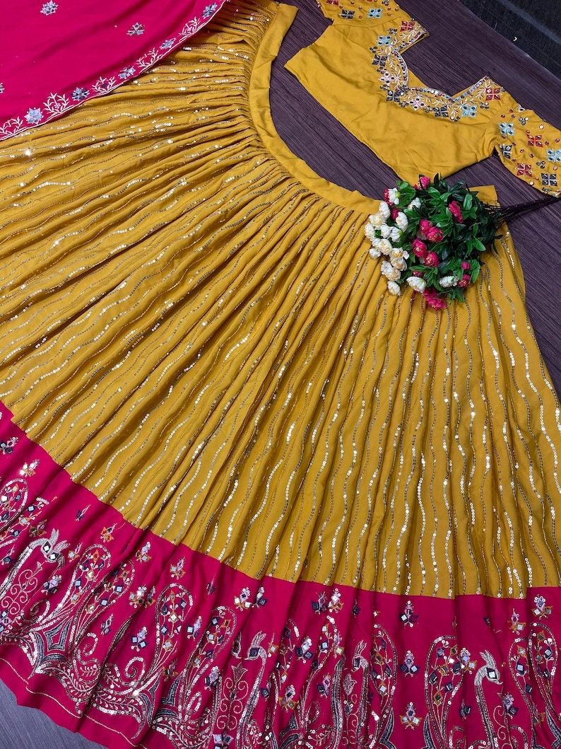 Navratri Special yellow lehanga choli for women Yellow lehenga for women