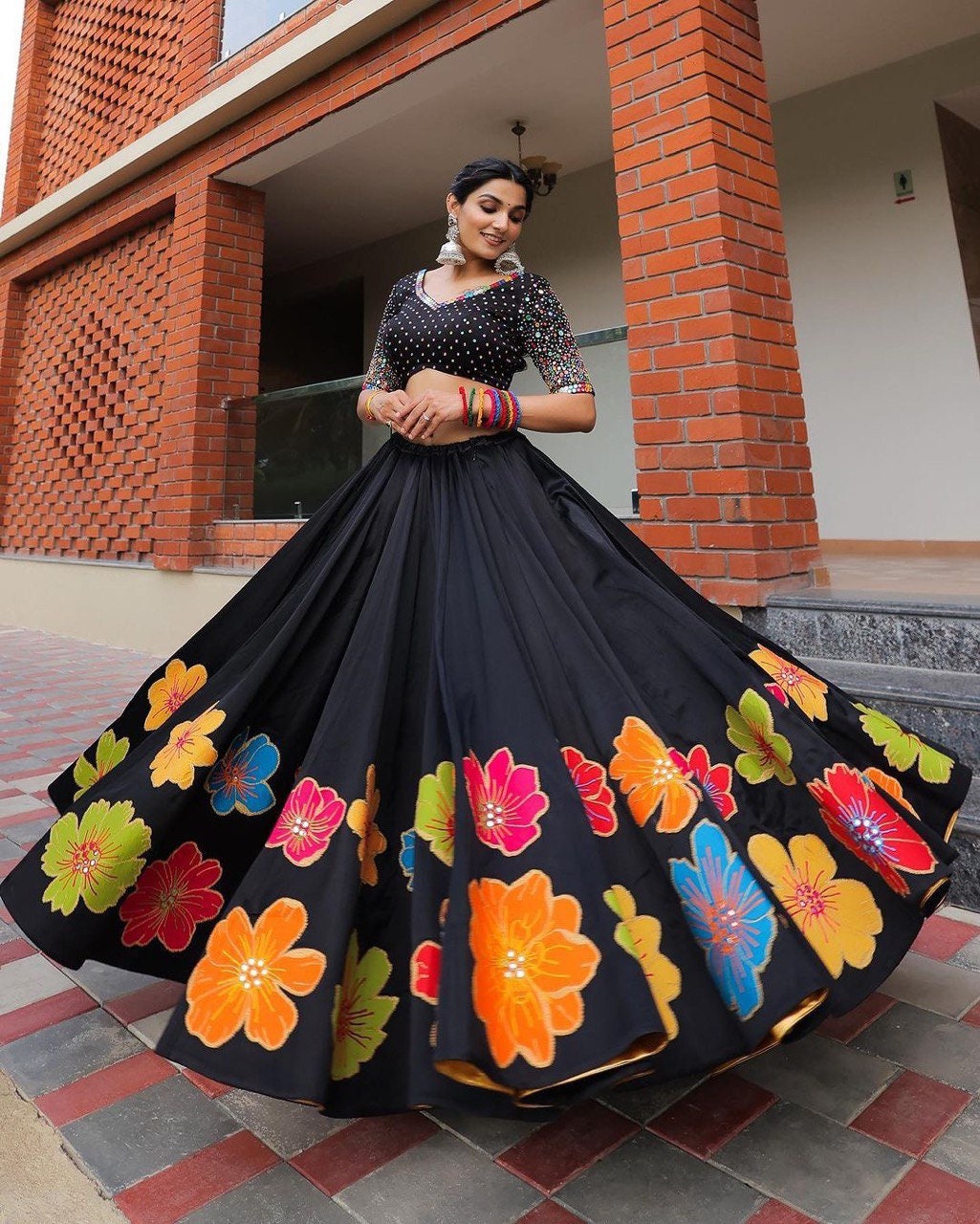 Navaratri Special Black colour Printed and real mirror work Dupatta