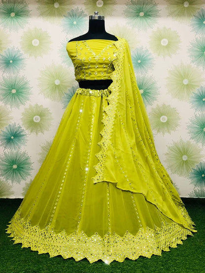 Beautiful lemaon yellow Georgette Lehenga Choli Designer Lehenga,South Indian Dresses,Lengha Choli,Chaniya Choli,Lancha,Semistitched Lehenga