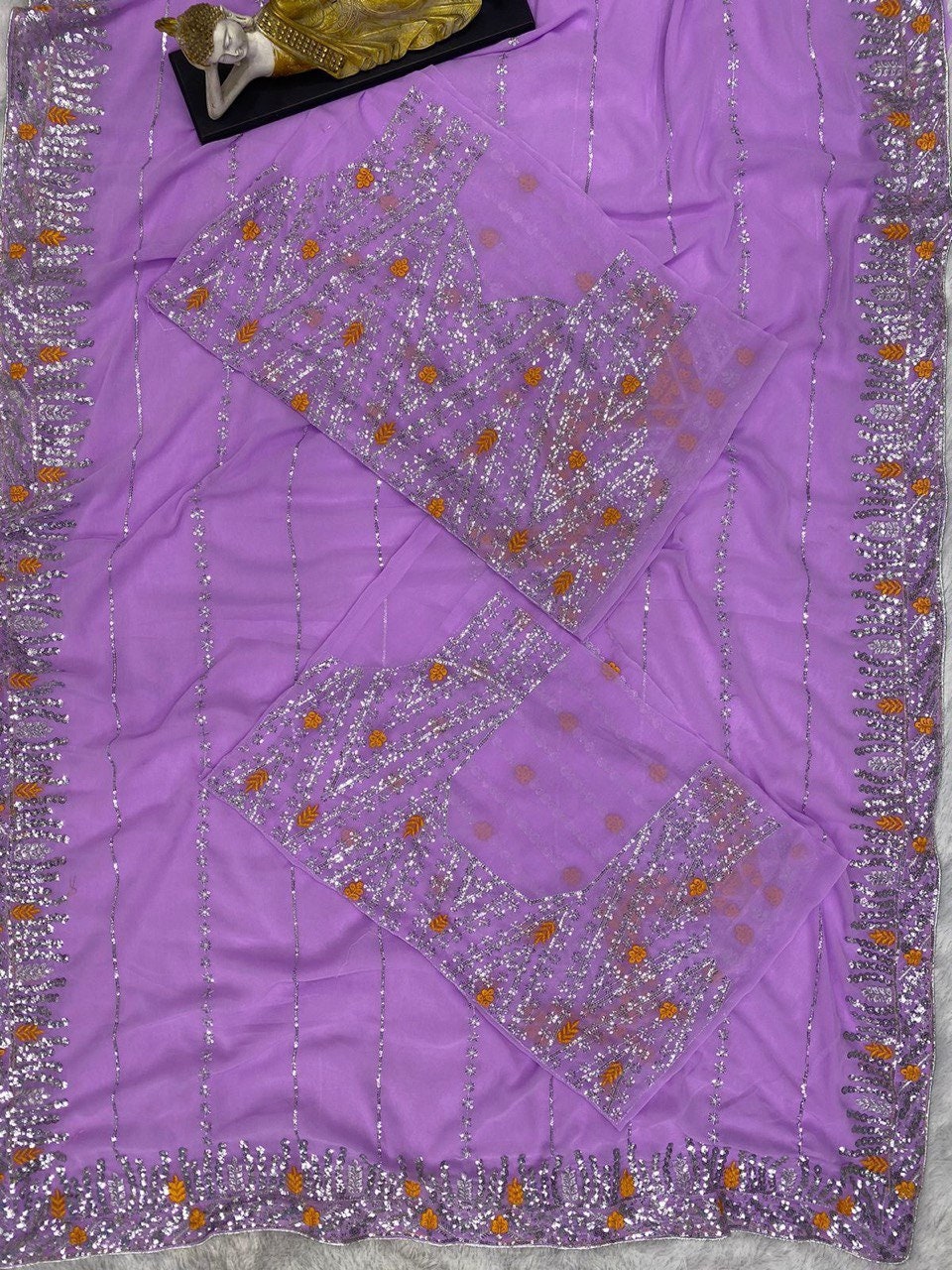 Designed light purple Georgette Saree For Women, Designer Saree,