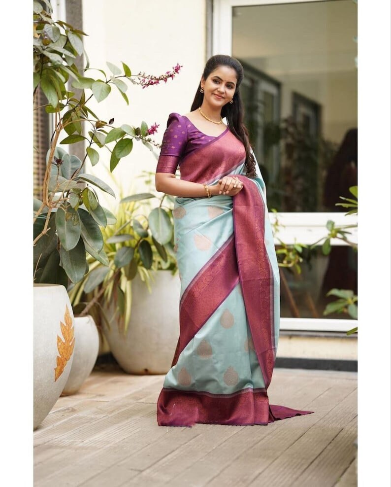 Women's Kanjivaram Soft Silk Saree Indian Traditional Sari for