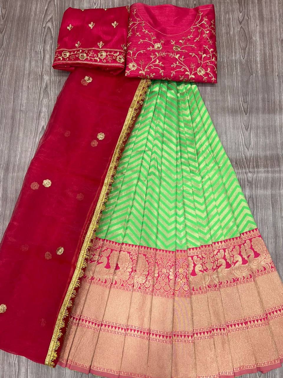 Ready to wear Kanchipuram Silk Saree gown of Half Saree Lehenga style, indian Wedding Wear saree Lehenga gown, Brides Wear Lahenga for women