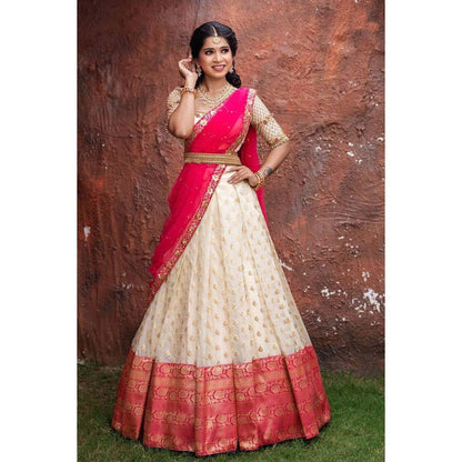 Designer Exclusive Pure Kanjivaram Silk Half Saree Lehenga Choli with Embroidery Work, Party & Wedding wear Pure Banarasi Silk Lehenga Choli