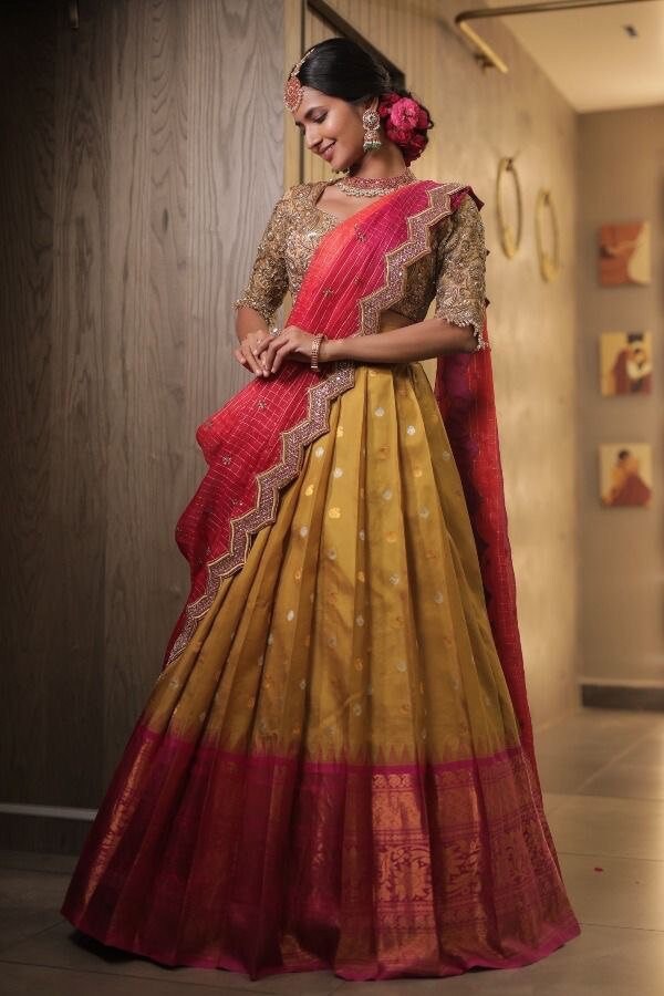 Kanjivaram Silk Half Saree  Lehenga With Dupatta Banarasi Silk Blouse South Indian Wedding Woman Saree Lengha