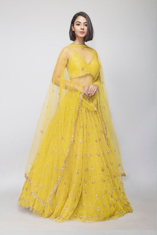 Beautiful Yellow colour lehanga choli for Sabyasachis Lehengas, Floral Skirts, Punjabi Ethnic Lehengas, Indo-western Outfits, Indian Outfits