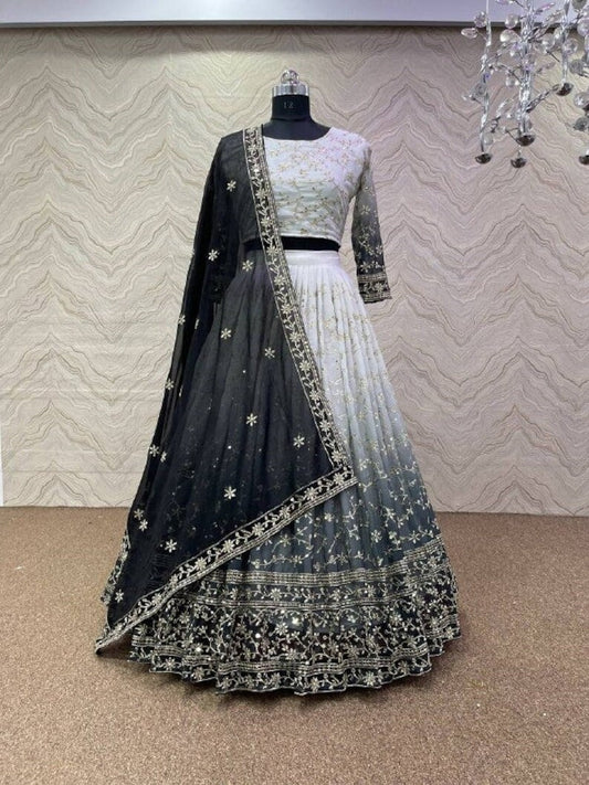 Black Georgette two tone  Lehenga Choli With 5 Mm Sequence And Embroidery Work And  Dupatta With Matching Work, Designer Lehenga Choli