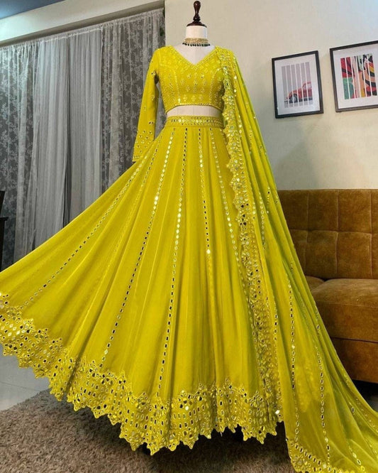 Beautiful lemaon yellow Georgette Lehenga Choli Designer Lehenga,South Indian Dresses,Lengha Choli,Chaniya Choli,Lancha,Semistitched Lehenga