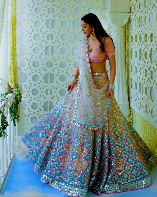 Beautiful multi  Organza Silk Lehenga Choli Wedding Lehengas, Indian Lehenga, Bridal Lehenga, Designer Lehenga, South Indian Dresses