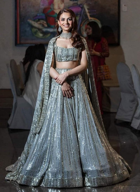 Indian Exclusive Grey Lehenga Choli,Wedding, Function Wear Soft Georgette Fabric With Gold Embroidered, Designer Traditional For Women