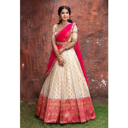 Designer Exclusive Pure Kanjivaram Silk Half Saree Lehenga Choli with Embroidery Work, Party & Wedding wear Pure Banarasi Silk Lehenga Choli