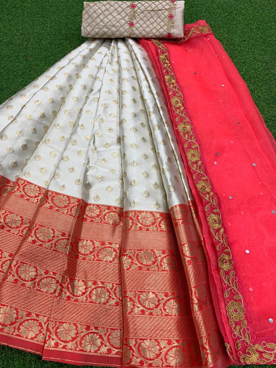 Designer Exclusive Pure Kanjivaram Silk Half Saree Lehenga Choli with Embroidery Work, Party & Wedding wear Pure Banarasi Silk Lehenga Choli