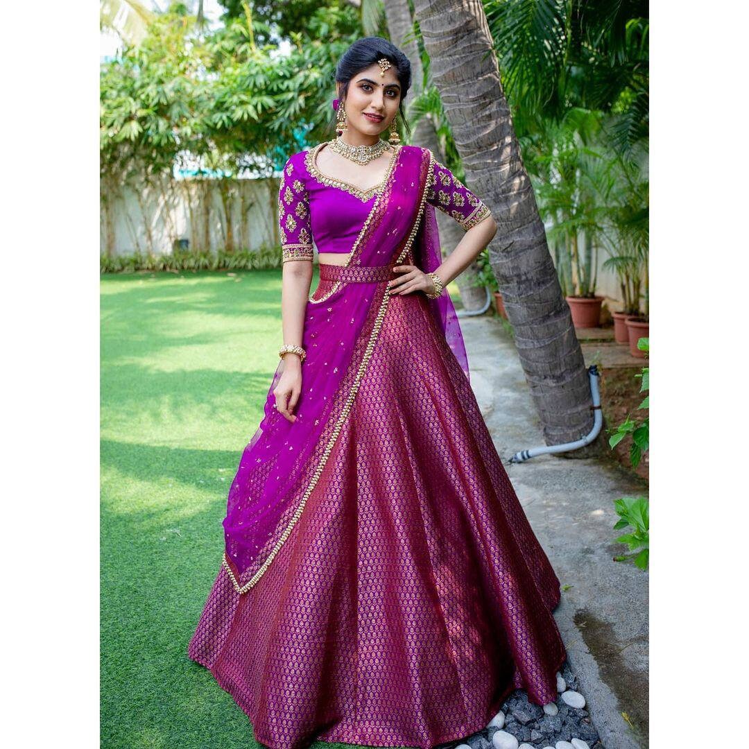 Exclusive Pure Kanjivaram Silk Half Saree Lehenga Choli with Embroidery Work Lehenga Choli