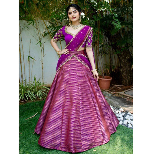 Exclusive Pure Kanjivaram Silk Half Saree Lehenga Choli with Embroidery Work Lehenga Choli