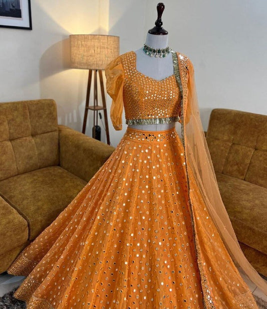 Beautiful Orange colour lehanga choli for Sabyasachis Lehengas, Floral Skirts, Punjabi Ethnic Lehengas