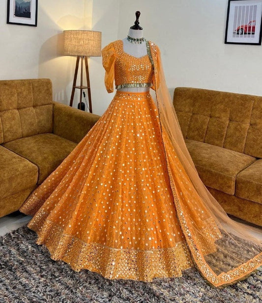 Beautiful Orange colour lehanga choli for Sabyasachis Lehengas, Floral Skirts, Punjabi Ethnic Lehengas