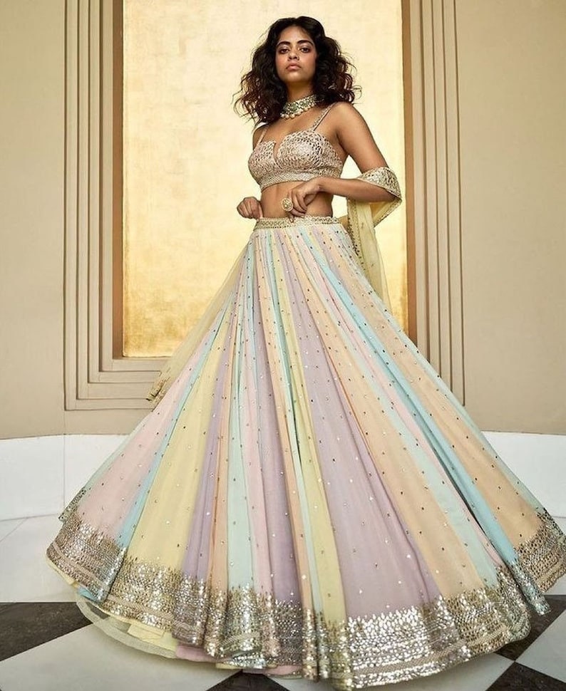 Designer Multi Color Lehenga cholin for women Semistitched Lehenga, Bridesmaid Lehengas