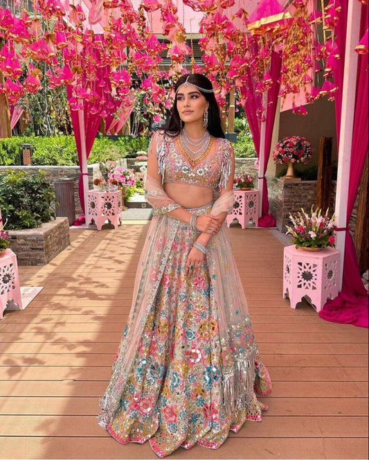 Beautiful Soft Butterfly Net Real Mirror Sequins Embroidery work Lehenga Punjabi Ethnic Lehengas, Indo-western Outfits, Indian Outfits