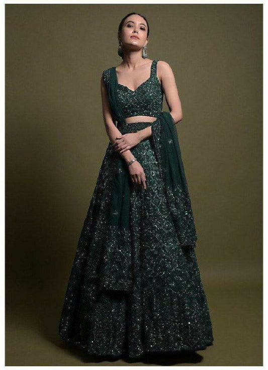 Dark Green Floral lehenga choli for women ready to wear in Indian Pakistani dress designer bridal Indian Outfits Wedding guest lengha outfit