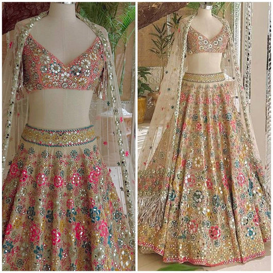 Beautiful Soft Butterfly Net Real Mirror Sequins Embroidery work Lehenga Punjabi Ethnic Lehengas, Indo-western Outfits, Indian Outfits