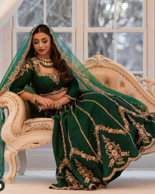 Beautiful Dark green color lehanga choli for women Heavy Sequins Embroidered Work Indo-western Outfits, Indian Outfits