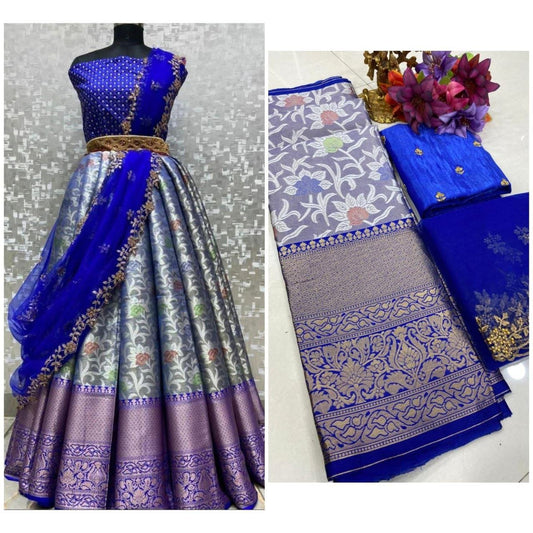 Designer Banarasi Silk Half Saree Kanjiveram Silk Half Saree lehenga South Indian Wedding Woman Sari blouse and lehenga Indian Wedding skirt