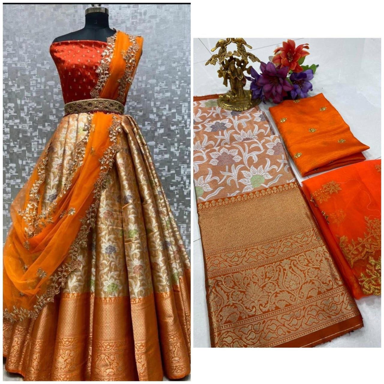 Designer Banarasi Silk Half Saree Kanjiveram Silk Half Saree lehenga South Indian Wedding Woman Sari blouse and lehenga Indian Wedding skirt