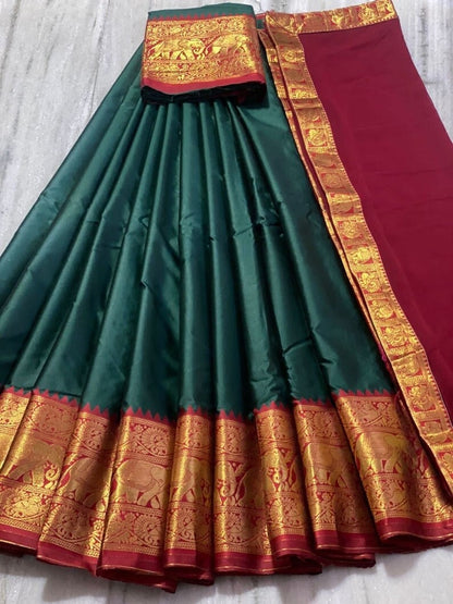 Designer Kanjivaram Silk Half Pure Zari  Indian  Woman Saree