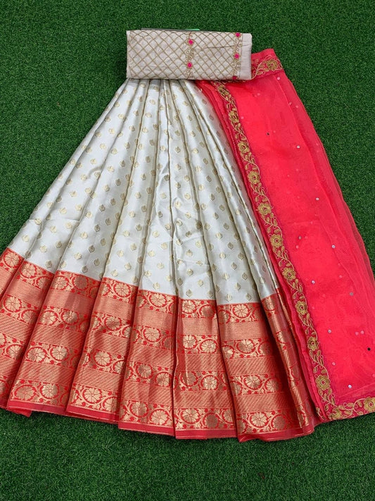 Designer Exclusive Pure Kanjivaram Silk Half Saree Lehenga Choli with Embroidery Work, Party & Wedding wear Pure Banarasi Silk Lehenga Choli